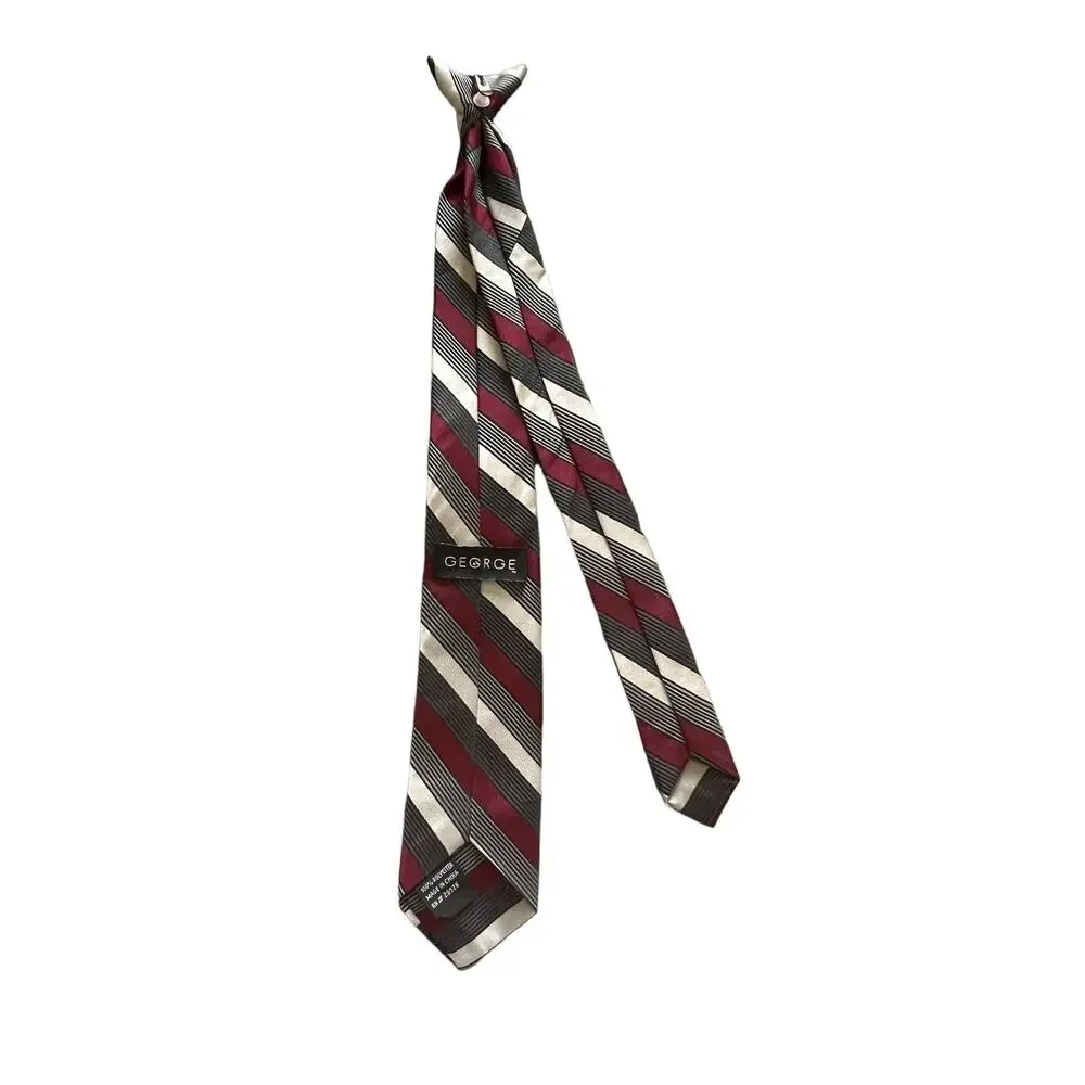 Bill Blass Essential ,George Boys Tie 3 Piece Red/ Gray Stripes, Paisley Blue
